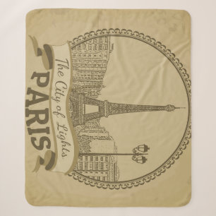 Paris Lights: Vintage Landscape Postcard Sherpa Blanket