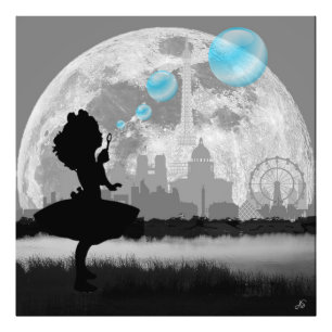 PARIS Little Girl Making Blue Bubble Photo Art Print