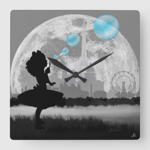PARIS Little Girl Making Blue Bubble Wall Clock