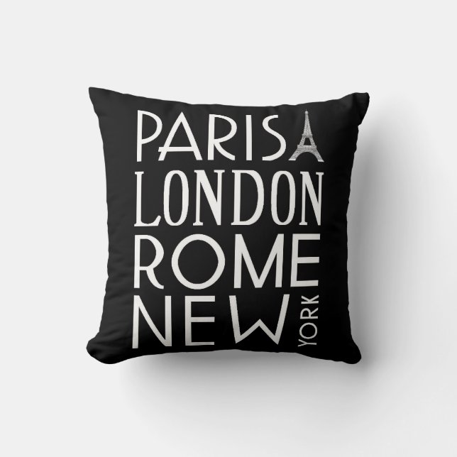 Paris, London, Rome and New York Pillow (Front)