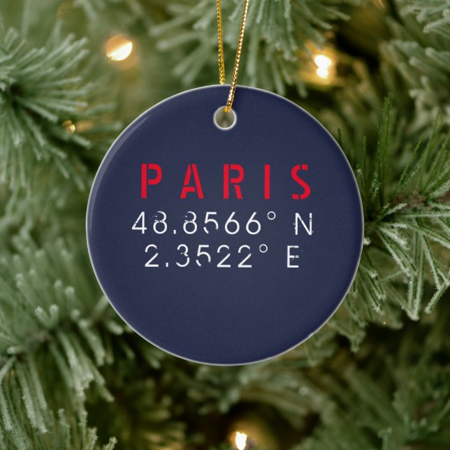 Paris Longitude Latitude Navy Ceramic Ornament (Tree)
