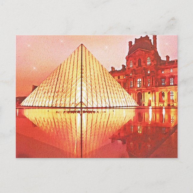 Paris Louvre Museum Watercolor Postcard (Front)