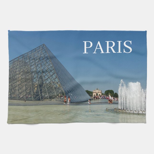 Paris Louvre Pyramid view tea towel (Horizontal)