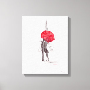 Paris love couple with red umbrella Canvas print