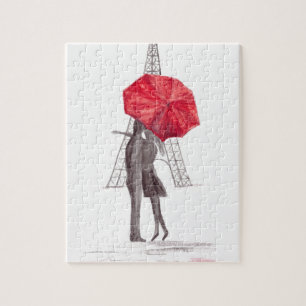 Paris love couple with red umbrella jigsaw puzzle