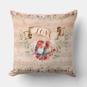 Paris Love Postmark Birds with Whimsical Notes Cushion