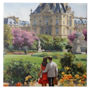 Paris Love: Romantic Couple Jardin du Luxembourg Ceramic Tile