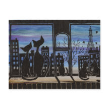 Paris, Love, Romantic Kitty Post Card