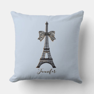 Paris lovers Eiffel tower feminine custom name blu Cushion