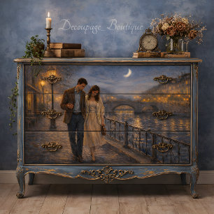 Paris Lovers River Walk Romantic Scene Decoupage Tissue Paper