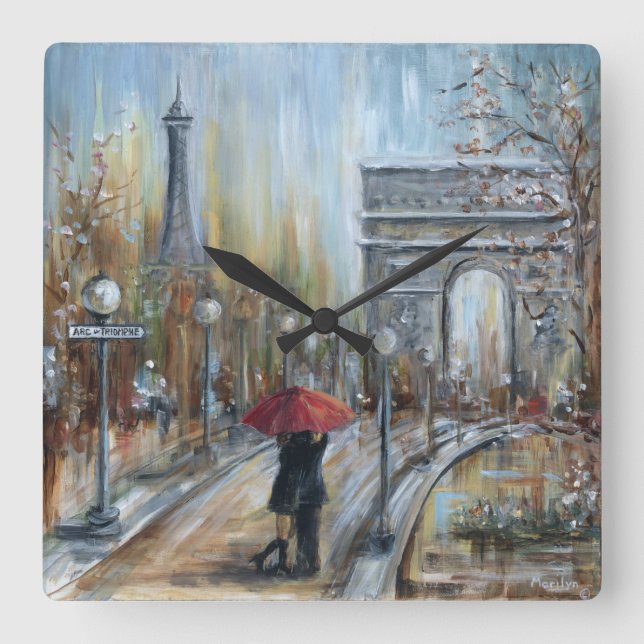 Paris Lovers Square Wall Clock (Front)