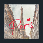 Paris Magnet<br><div class="desc">This elegant and stylish magnet shows a watercolor sketch painting of the iconic Eiffel Tower as seen through a side street - evoking memories of travels in Paris and French street life! The word “Paris” in bright red with a heart adds a stylish and modern touch - you can easily...</div>