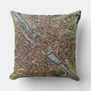 Paris map city old cushion
