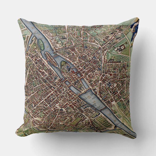 Paris map city old cushion (Front)
