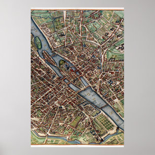 Paris map city old poster