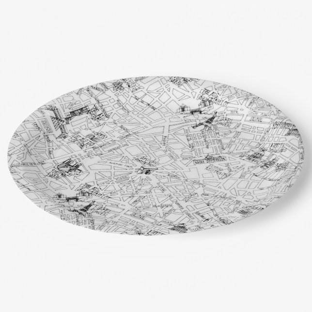 Paris Map Paper Plate (Angled)
