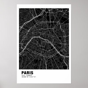 Paris Map Poster - France Black Map