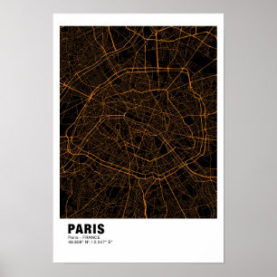 Paris Map Poster - France Golden Map Style