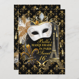Paris Masquerade Birthday Party Invitations