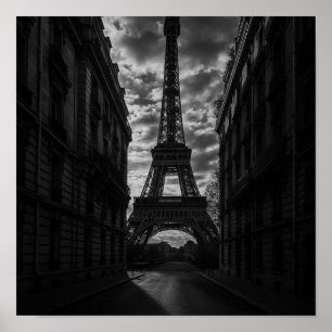 Paris Monochrome Tower View in Urban Street Poster