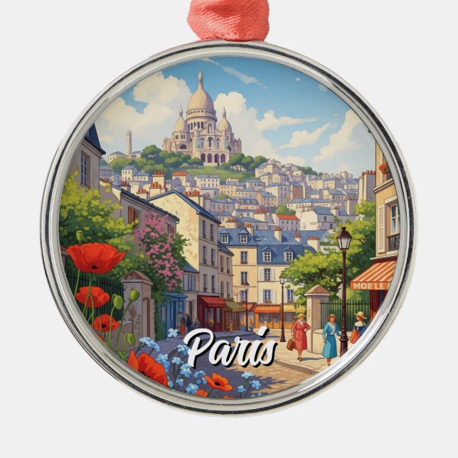 Paris Montmartre Postcard Metal Ornament (Front)
