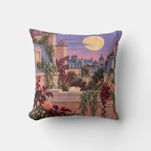 Paris Moonlit Rooftop Secret Flower Garden Cushion