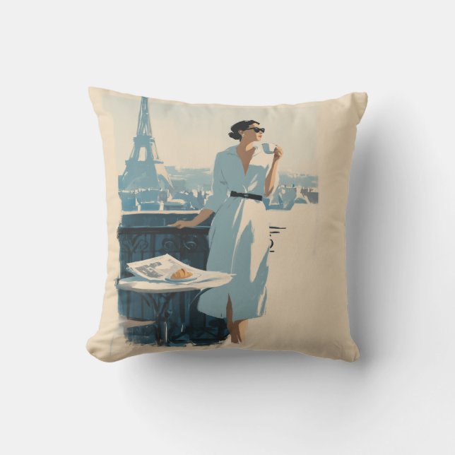Paris Morning Coffee Elegance Cushion (Front)