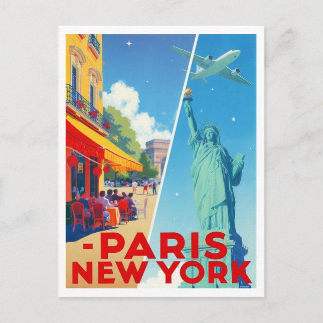 Paris New York Travel Postcard (Front)