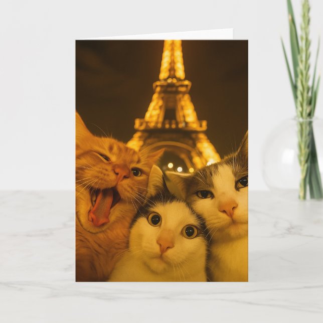 Paris Night Cat Selfie Squad Lover                 Card (Front)