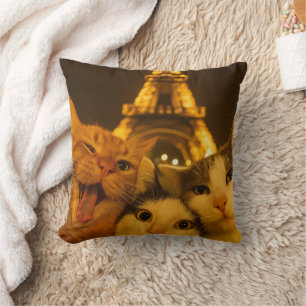 Paris Night Cat Selfie Squad Lover                 Cushion
