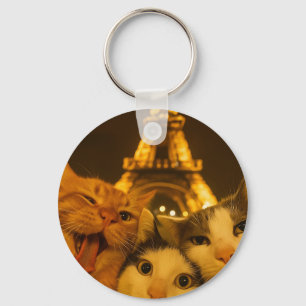 Paris Night Cat Selfie Squad Lover Key Ring