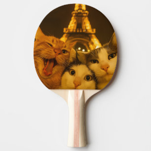 Paris Night Cat Selfie Squad Lover Ping Pong Paddle