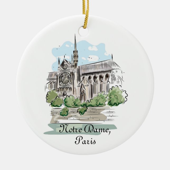 Paris Notre Dame Sketch Design Ornament (Front)