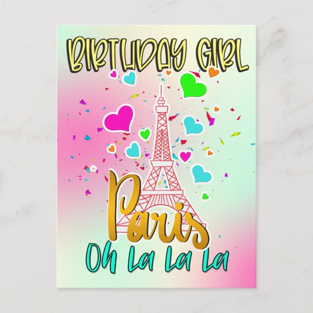 Paris Oh Lala Birthday Girl Eiffel Tower Matching  Postcard (Front)
