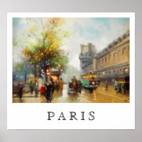 Paris on a Rainy Day. Watercolor Painting. Poster