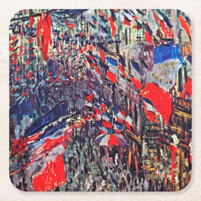 Paris on National Day, Claude Monet Square Paper Coaster (Front)