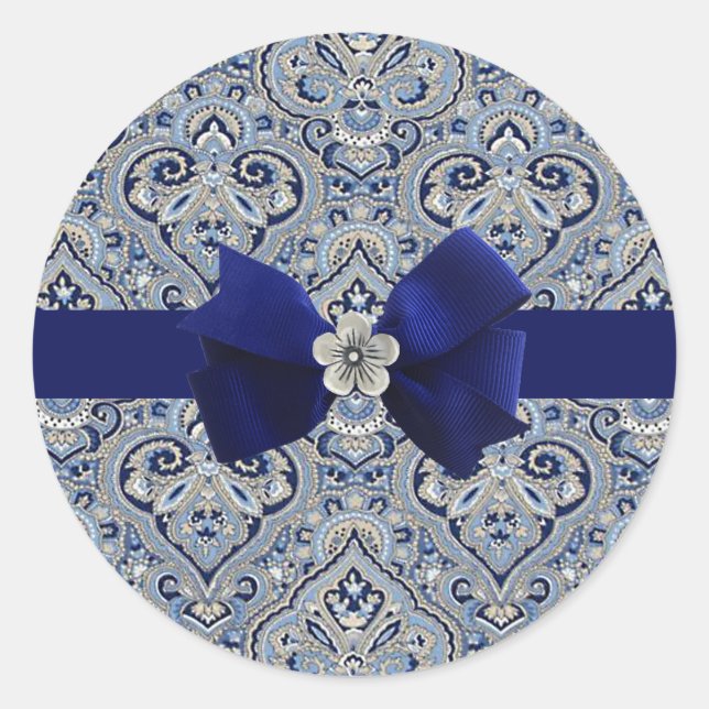 Paris Paisley Indigo Classic Round Sticker (Front)