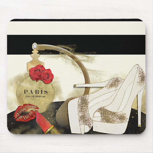 Paris Parfum Perfume Roses Heels & Lipstick Mouse Pad (Front)