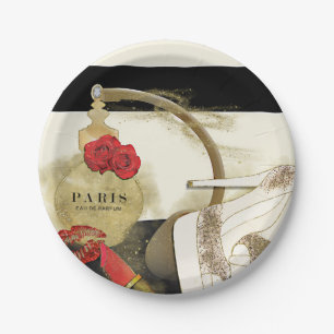 Paris Parfum Perfume Roses Heels & Lipstick Paper Plate