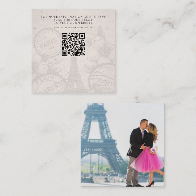 Paris Passport Wedding QR Enclosure Card (Front/Back)