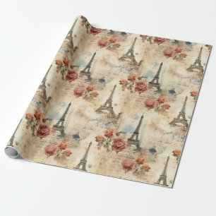 Paris Pattern Vintage Watercolor French Floral Wrapping Paper