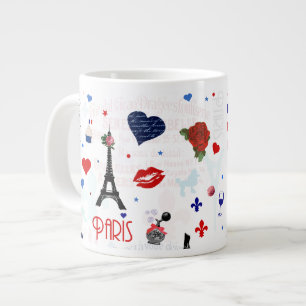 Paris pattern with Eiffel Tower Large Coffee Mug