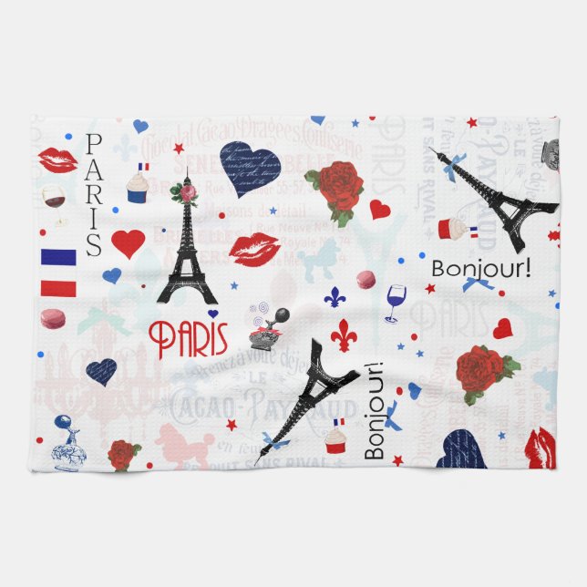 Paris pattern with Eiffel Tower Tea Towel (Horizontal)