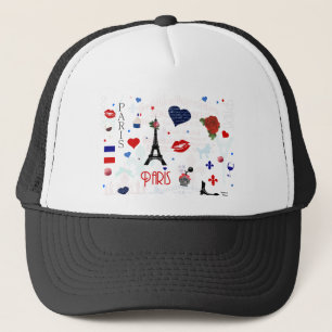 Paris pattern with Eiffel Tower Trucker Hat