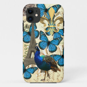 Paris, peacock and butterflies iPhone 11 case