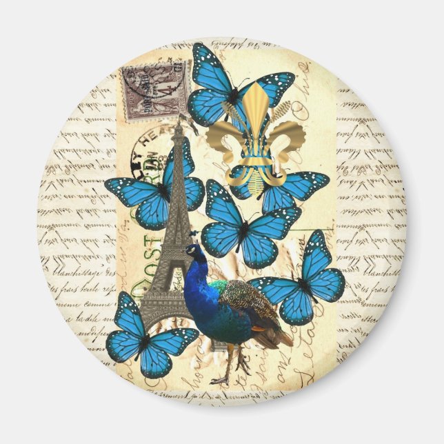 Paris, peacock and butterflies magnet (Front)