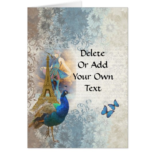 Paris peacock collage card