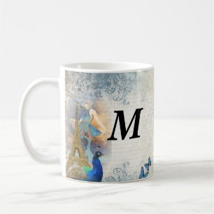 Paris peacock collage coffee mug