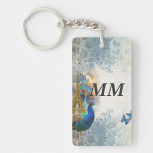 Paris peacock collage key ring