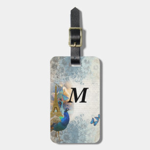 Paris peacock collage luggage tag